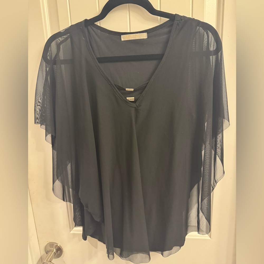 New Feeling Medium Black Sheer Overlay Top